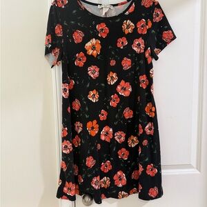 Black Poppy Flower T shirt Dress